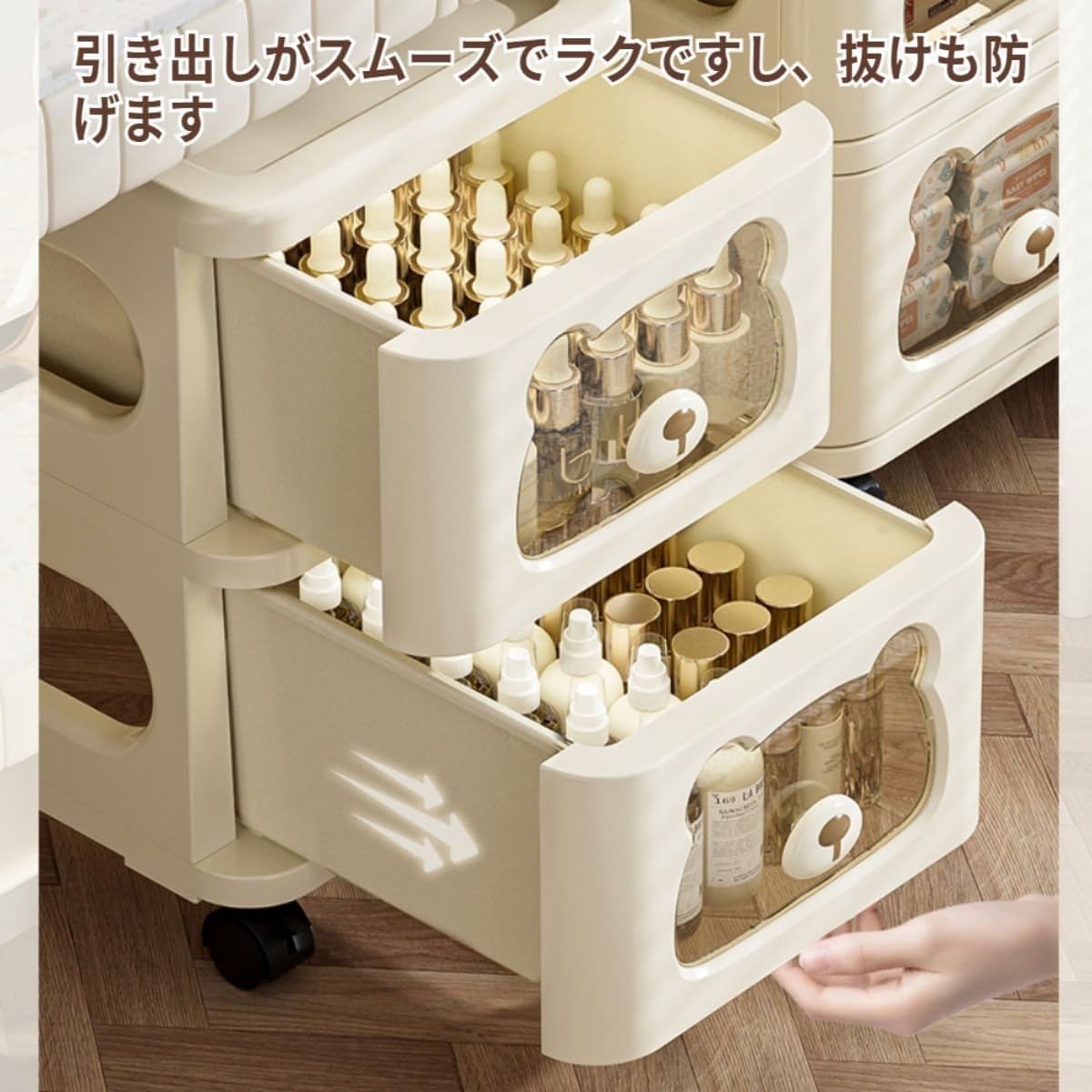 3層の折るスペース節約のプラスチック収納箱、足車が付いている収納キャビネット 3層の折るスペース節約のプラスチック収納箱、足車が付いている収納